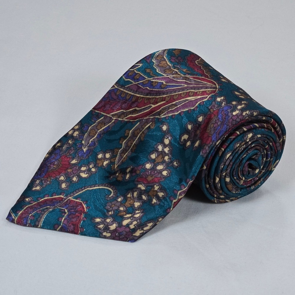 Vintage Geoffrey Beene Teal Floral Abstract Tie 3.75" x 57" USA Made